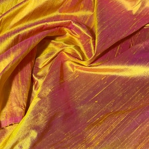 Iridescent Sunrise Gold & Pink - Silk Dupioni Fabric