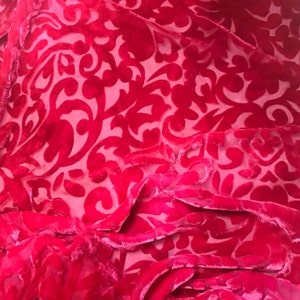 FUCHSIA PINK SCROLL - Hand Dyed Burnout Silk Velvet