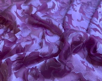 18"x45" remnant Burnout Devore Satin - Boysenberry Hand Dyed Floral Fabric