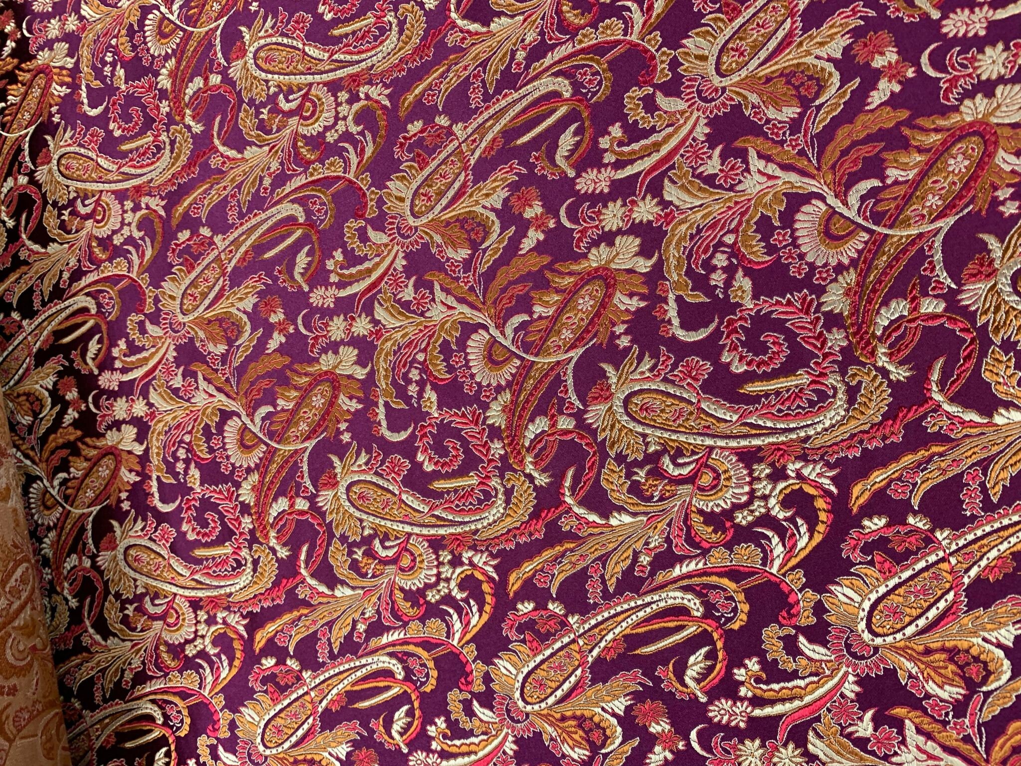 Gold/Burgundy/Paisley Silk Brocade JV-1575 Fabric main image 0