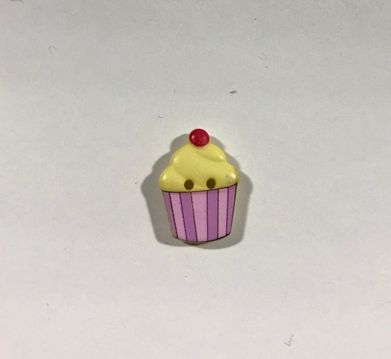 pink none - Yellow & Pink Cupcake Plastic Button 20mm/ 13/16" - Dill Buttons Brand