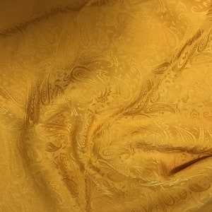 Hand Dyed Golden Yellow PAISLEY - Silk Jacquard Fabric