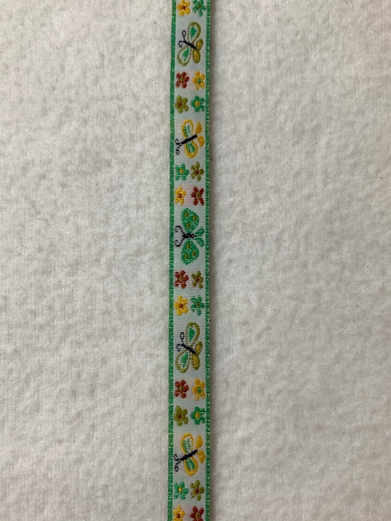 green none - Vintage Green Butterflies Jacquard Ribbon 7/16" wide