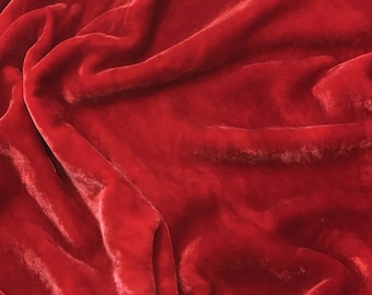 SCARLET RED Hand Dyed Silk Velvet Fabric