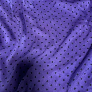 Hand Dyed Silk CHARMEUSE Fabric Lavender & Black Small Polka Dots
