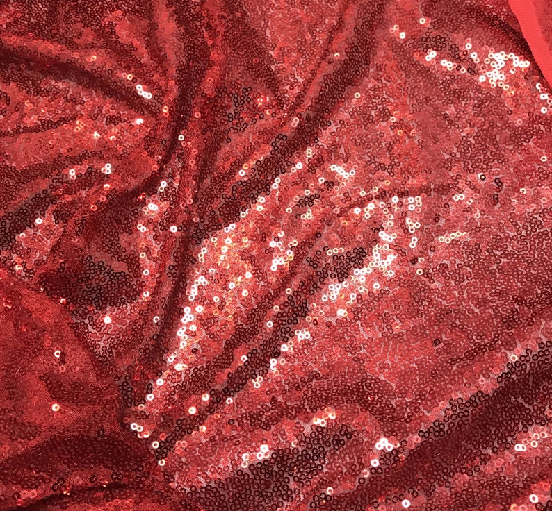 Scarlet Red SEQUIN Spangle Sewn on Mesh Fabric 1 Yard | Etsy