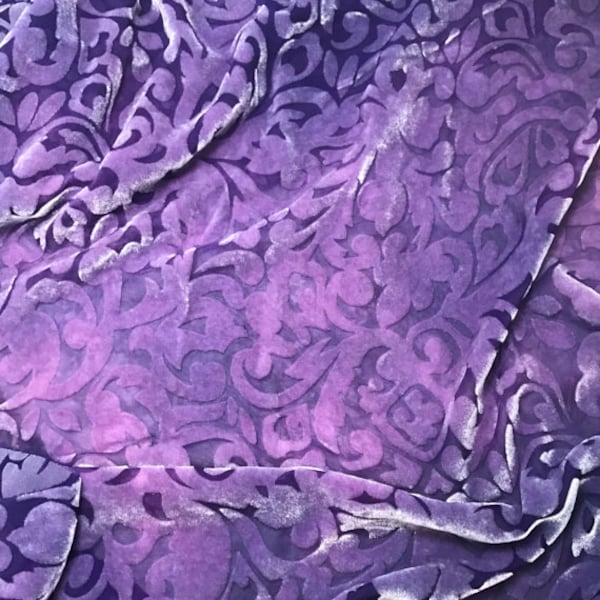 LAVENDER PURPLE SCROLL - Hand Dyed Burnout Silk Velvet