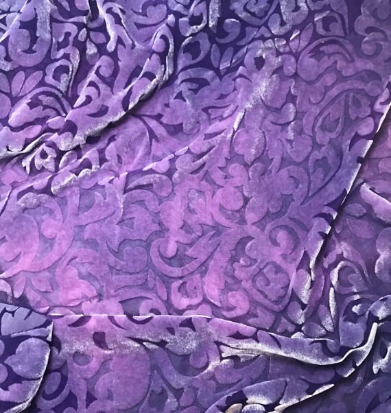 LAVENDER PURPLE SCROLL - Hand Dyed Burnout Silk Velvet