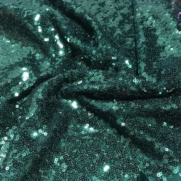 Hunter Green - Sequin Spangle Sewn on Mesh Fabric