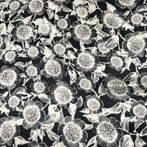 Black and White Flowers - Silk Charmeuse