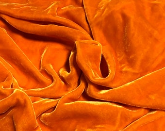 PUMPKIN ORANGE Hand Dyed Silk Velvet Fabric