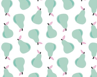 Green Fruity Pear on White - Paintbrush Studio Cotton Fabrics