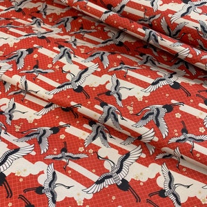 Kimonos & Koi - Japanese Cranes Red - Paintbrush Studio Cotton Fabric
