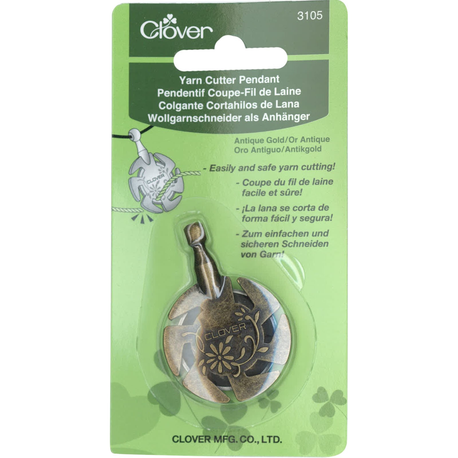 Clover Art No #3105 Yarn Cutter Pendant Antique Gold Brand New In Package