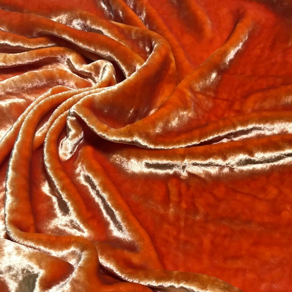 Golden Orange - Hand Dyed Very Plush Long Pile Silk Velvet Fabric