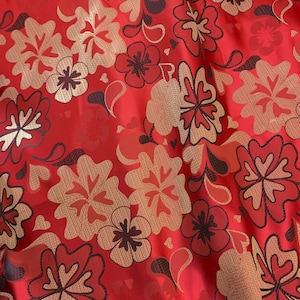Red & Gold Floral - Faux Silk Brocade Fabric