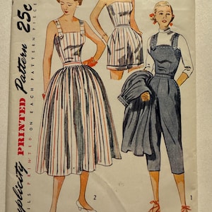 Vintage 1951 Simplicity 3583 Junior Misses and Misses Two Piece Play Suit in 2 Length & Skirt Sewing Pattern Size 14 (Bust 32)