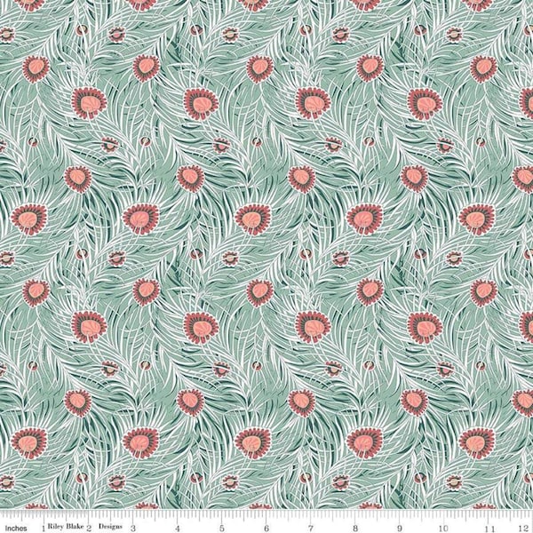 Pipers Peacock Light Green The Hesketh House Collection - Liberty of London Cotton Fabric