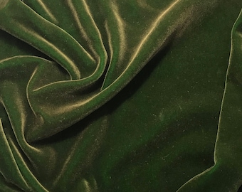 Hand Painted Silk Velvet Fabric - Antique Gold on Kelly Green