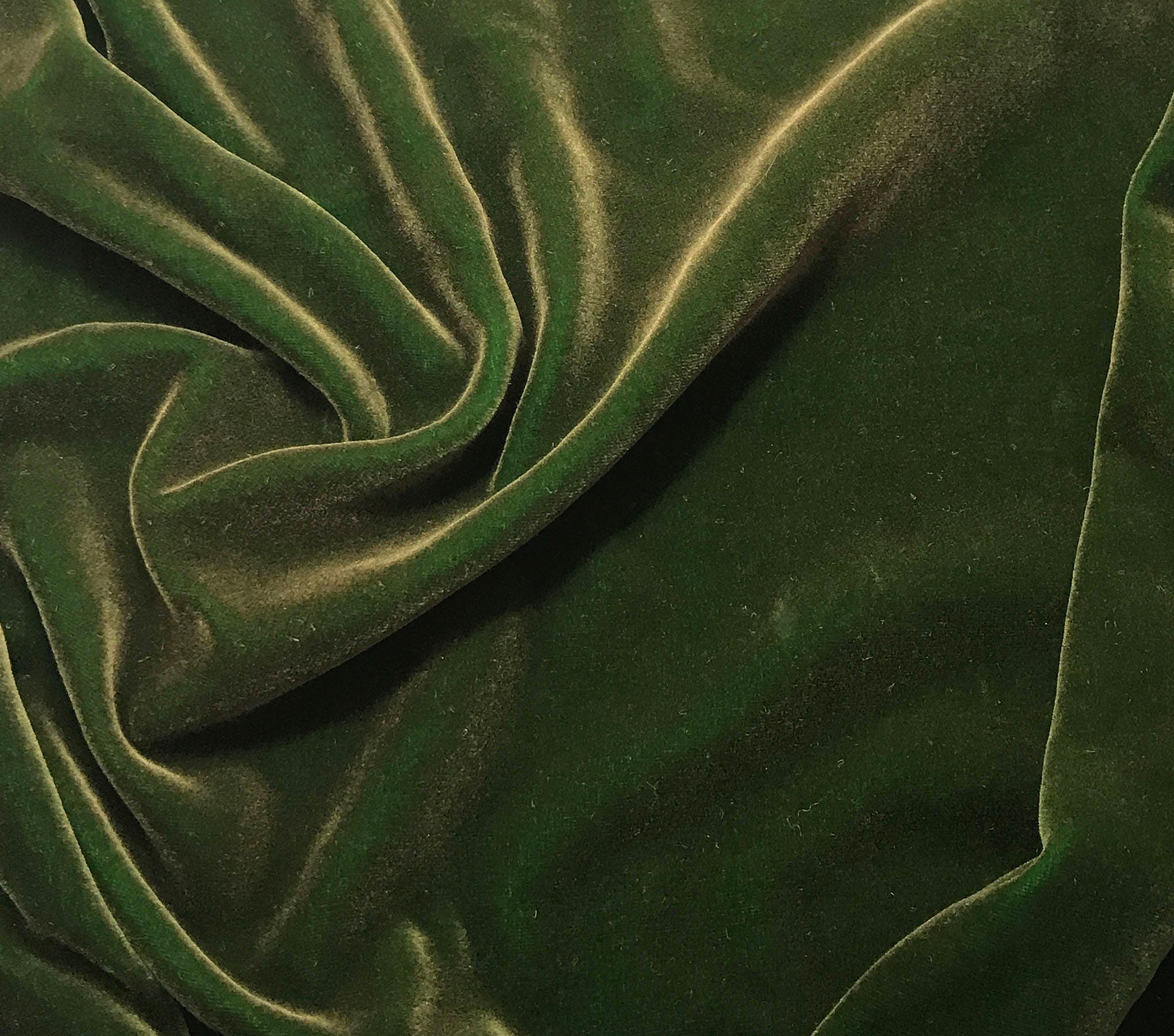 Hand Painted Silk Velvet Fabric - Antique Gold on Kelly Green