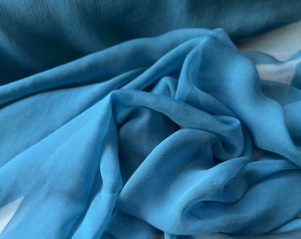 Bluebird Blue - Crinkle Silk Chiffon Fabric