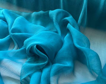 Teal Blue - Crinkle Silk Chiffon Fabric