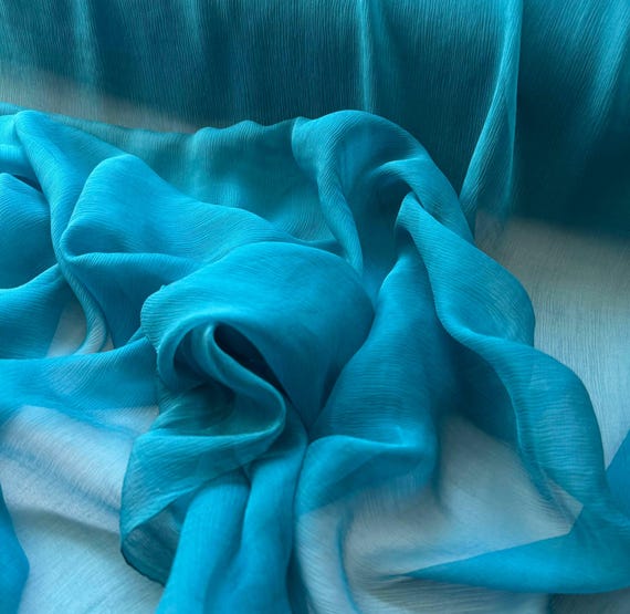 teal chiffon fabric - Teal Blue - Crinkle Silk Chiffon Fabric