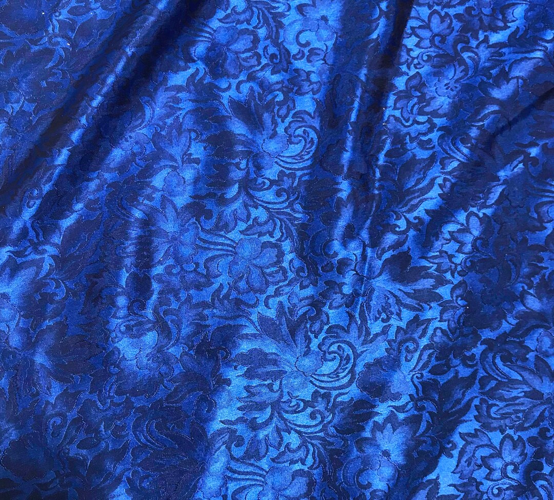 Royal Blue Baroque Scroll - Silk Jacquard Fabric - Etsy