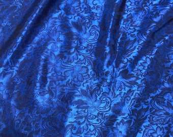 Dark Blue Baroque Scroll Silk Jacquard Fabric | Etsy