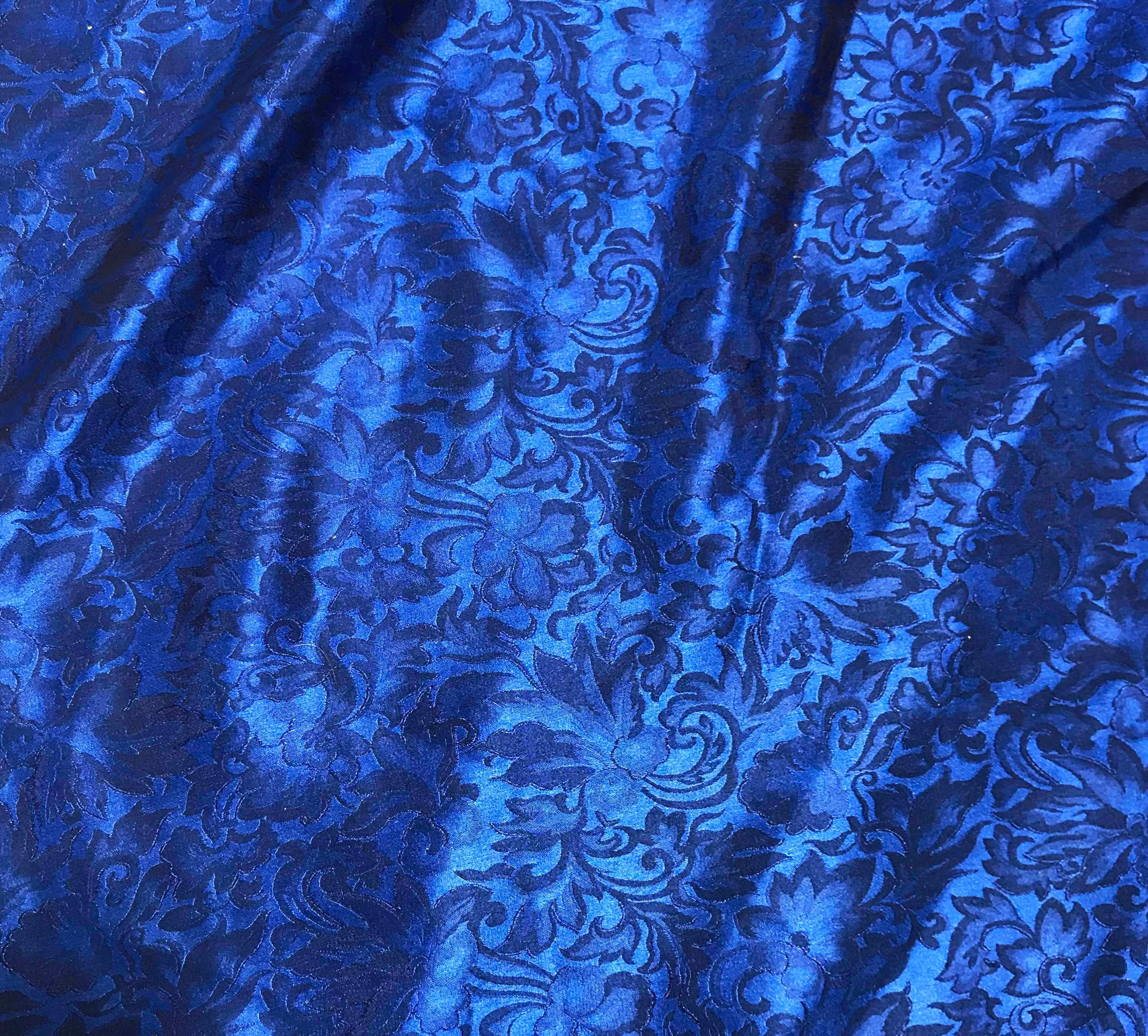 Iridescent Jacquard Fabric Polyester Metallic Thread 58 Wide blue