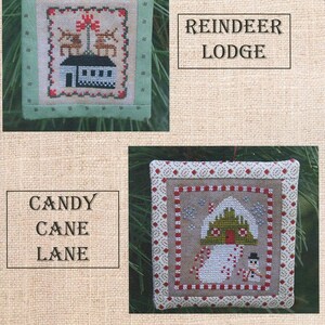 Christmas Village Ornaments Reindeer Lodge & Candy Cane Lane - Cross Stitch Pattern