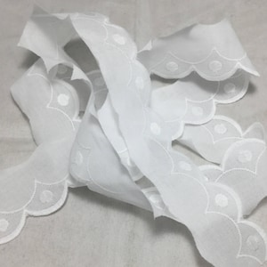 French Cotton Scalloped Swiss Dot Border Heirloom Trim - by the yard 1-1/4 inch