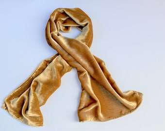 Silk Velvet Scarf in GOLD Handmade 12x42"