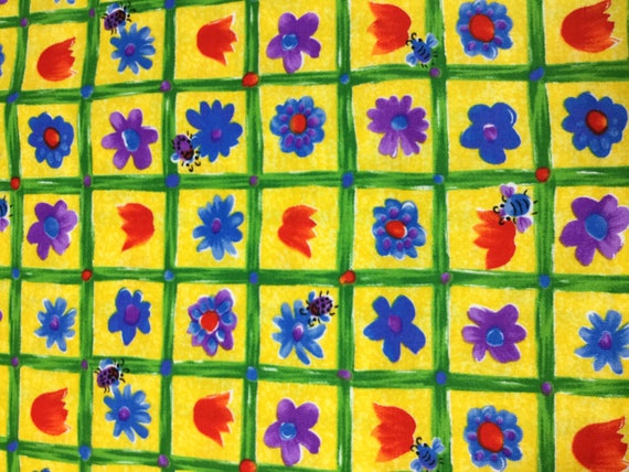cotton fabric - Painted Garden Ladybug Floral - Hoffman - Vintage Cotton Fabric
