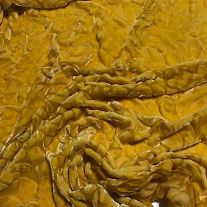 Mustard Yellow Scroll - Hand Dyed Burnout Silk Velvet