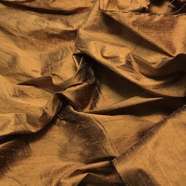 AMBER Orange Brown Copper Silk DUPIONI Fabric