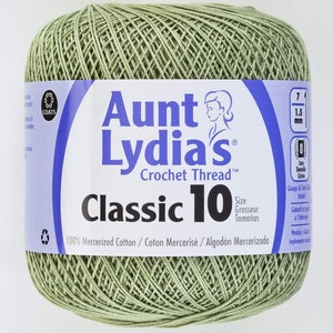 Coats Aunt Lydia&#39;s Crochet Cotton Thread Classic Size 10, Frosty Green (154-661) 350 Yards