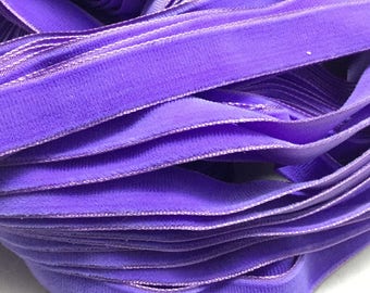 Vintage French Rayon VELVET Ribbon Taffeta Back -PURPLE by the yard 5/8 inch