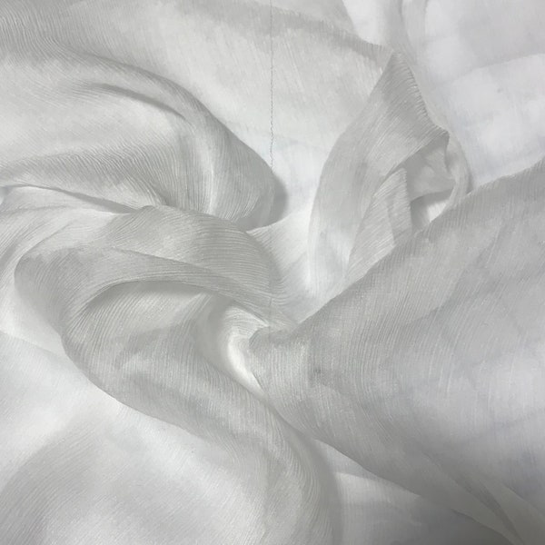White - Crinkle Silk Chiffon Fabric