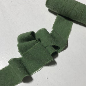 Hand Dyed Moss Green 100% Silk Noil Ribbon ( 3 Widths to choose from)