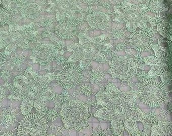 Mint Flowers Schiffli Lace Fabric