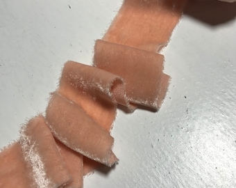 Hand Dyed Peach Silk Velvet Ribbon ( 4 Widths to choose from)
