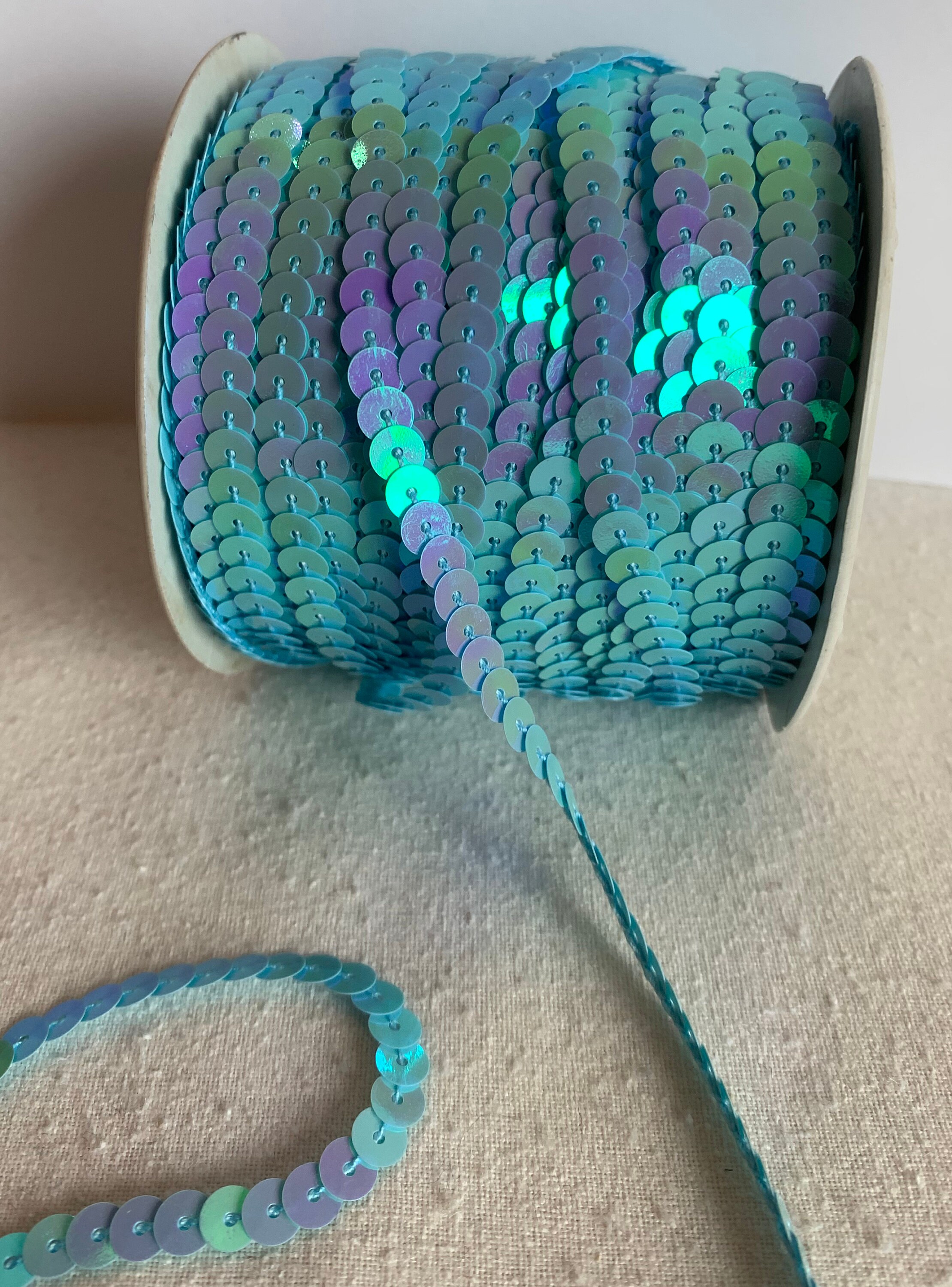 Iridescent Aqua Blue Sequin Ribbon 1/4 Wide 5 Yards | Etsy