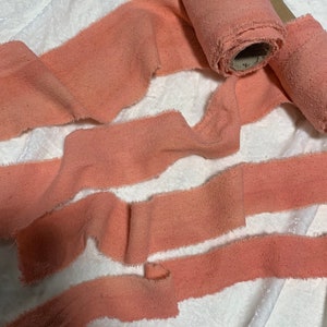Hand Dyed Peach Pink 100% Silk Noil Ribbon ( 4 Widths to choose from)