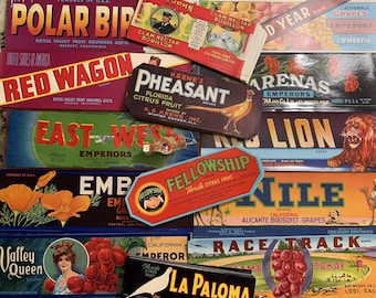Lot of 15 Vintage Fruit & Vegetable Crate Labels