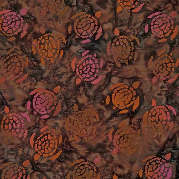 coral cotton fabric - Burnt Coral Turtle Point - Batik by Mirah Cotton Fabric