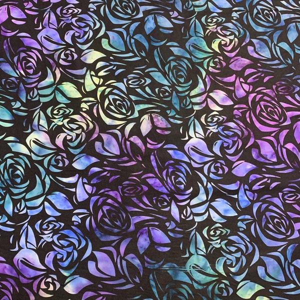 Blue Purple Floral - Cubism Indigo Ice - Banyan Batiks Studio for Northcott Fabric
