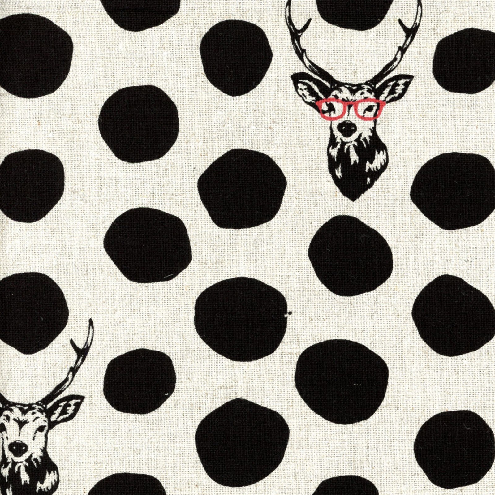 Deer with Glasses - Echino Sambar - Kokka Japan Cotton/Linen Canvas Fabric ...