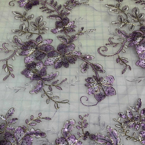Lavender Purple Floral Sequin Embroidered Tulle Lace Fabric - Etsy