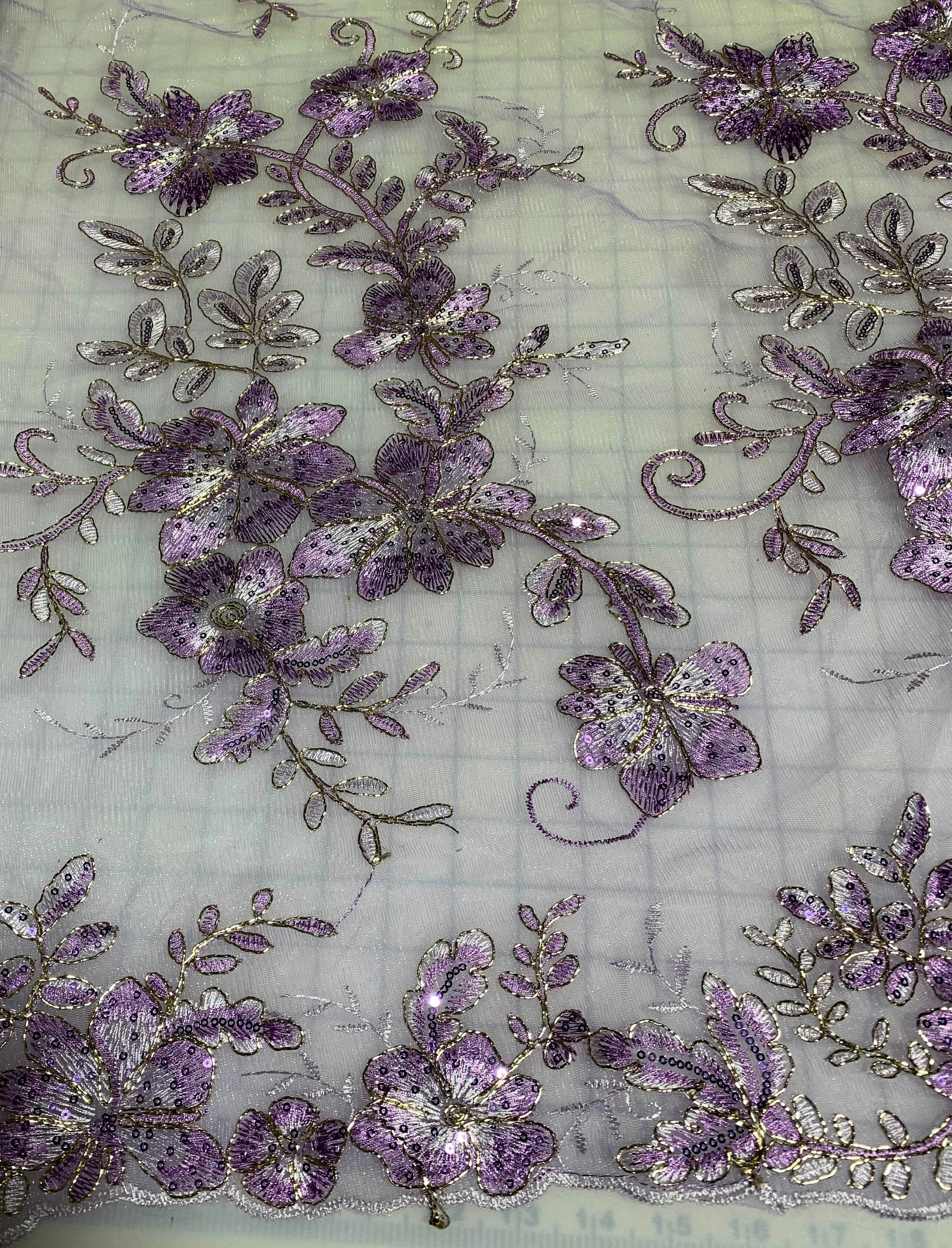 Lace Trim Purple Floral Embroidered Tulle Lace 7.4" Wide High Quality Lace Trim Purple Floral Embroidered Tulle Lace 7.4" Wide High Quality
